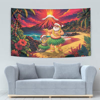 Hawaii Volcano Christmas Tapestry Hula Santa And Monk Seal