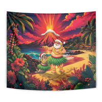 Hawaii Volcano Christmas Tapestry Hula Santa And Monk Seal
