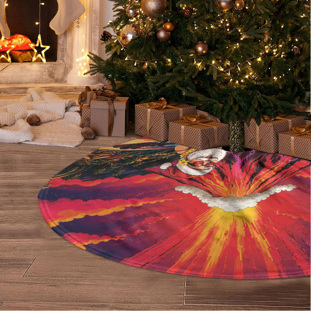 Hawaii Volcano Christmas Tree Skirt Hula Santa And Monk Seal LT05 - Polynesian Pride