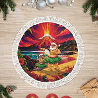 Hawaii Volcano Christmas Tree Skirt Hula Santa And Monk Seal LT05 Fringed Multicolor - Polynesian Pride