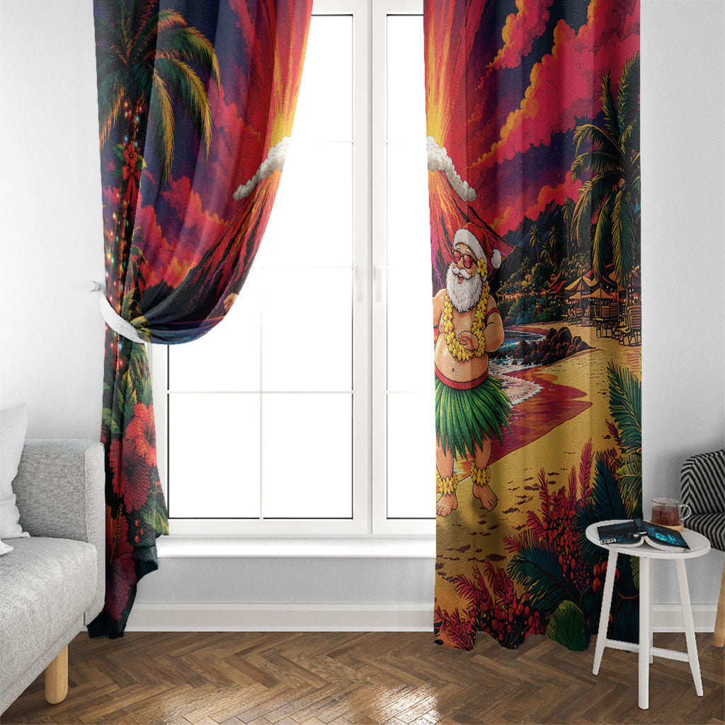 Hawaii Volcano Christmas Window Curtain Hula Santa And Monk Seal LT05 - Polynesian Pride