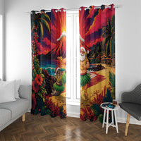 Hawaii Volcano Christmas Window Curtain Hula Santa And Monk Seal LT05 With Grommets Multicolor - Polynesian Pride