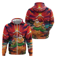 Hawaii Volcano Christmas Zip Hoodie Hula Santa And Monk Seal LT05 - Polynesian Pride