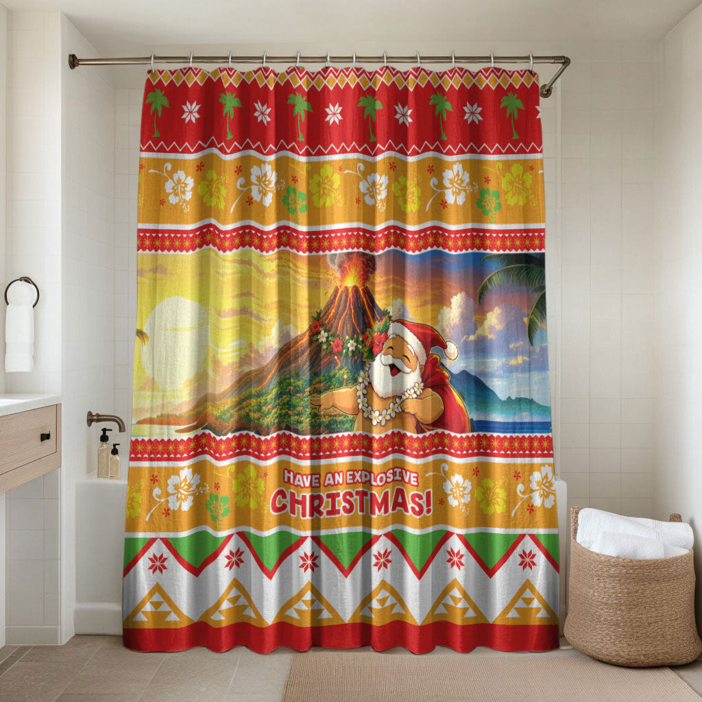 Hawaii Volcano Christmas Bathroom Set Have An Explosive Christmas LT05 Shower Curtain Only Red - Polynesian Pride