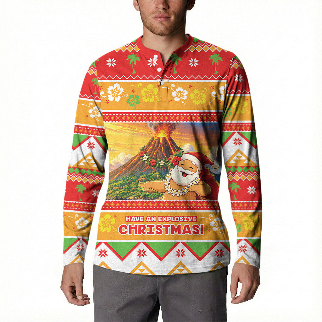 Hawaii Volcano Christmas Button Sweatshirt Have An Explosive Christmas LT05 - Polynesian Pride