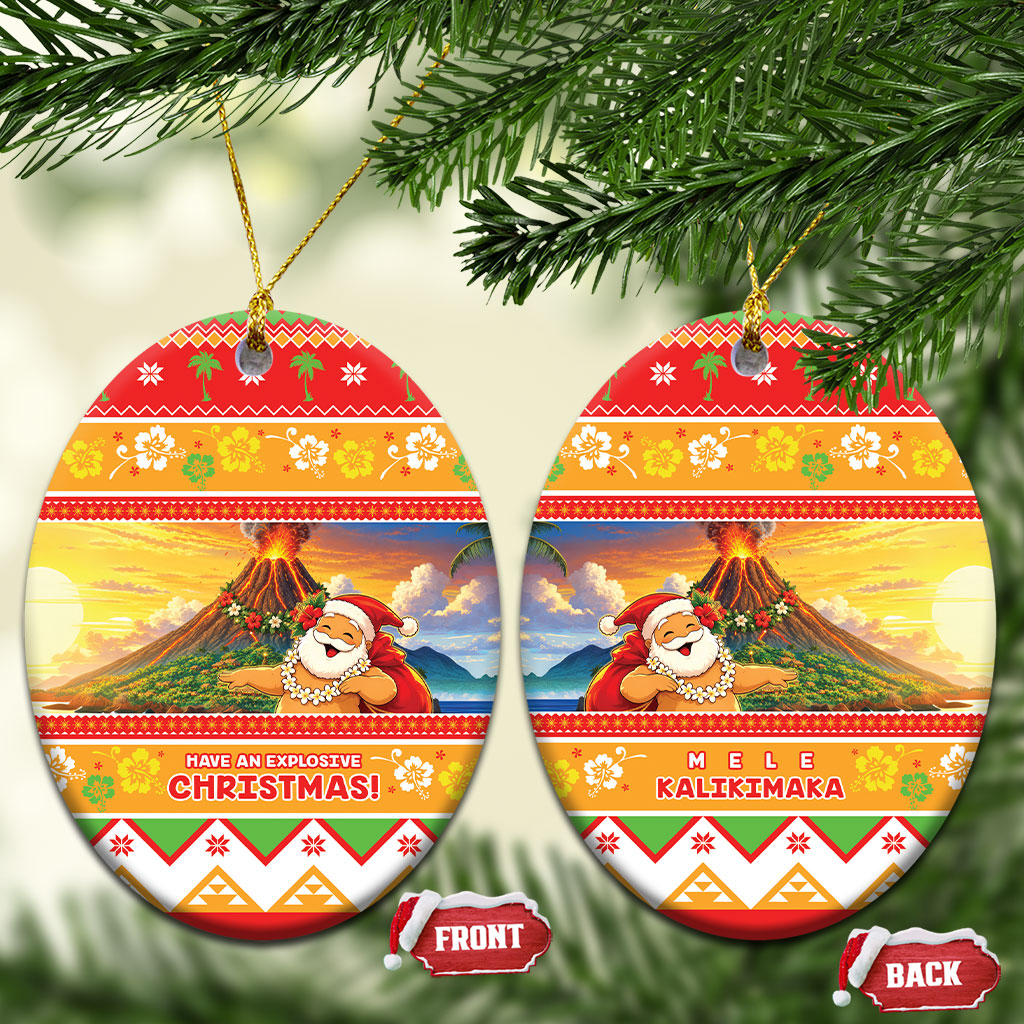 Hawaii Volcano Christmas Ceramic Ornament Have An Explosive Christmas LT05 Oval Red - Polynesian Pride