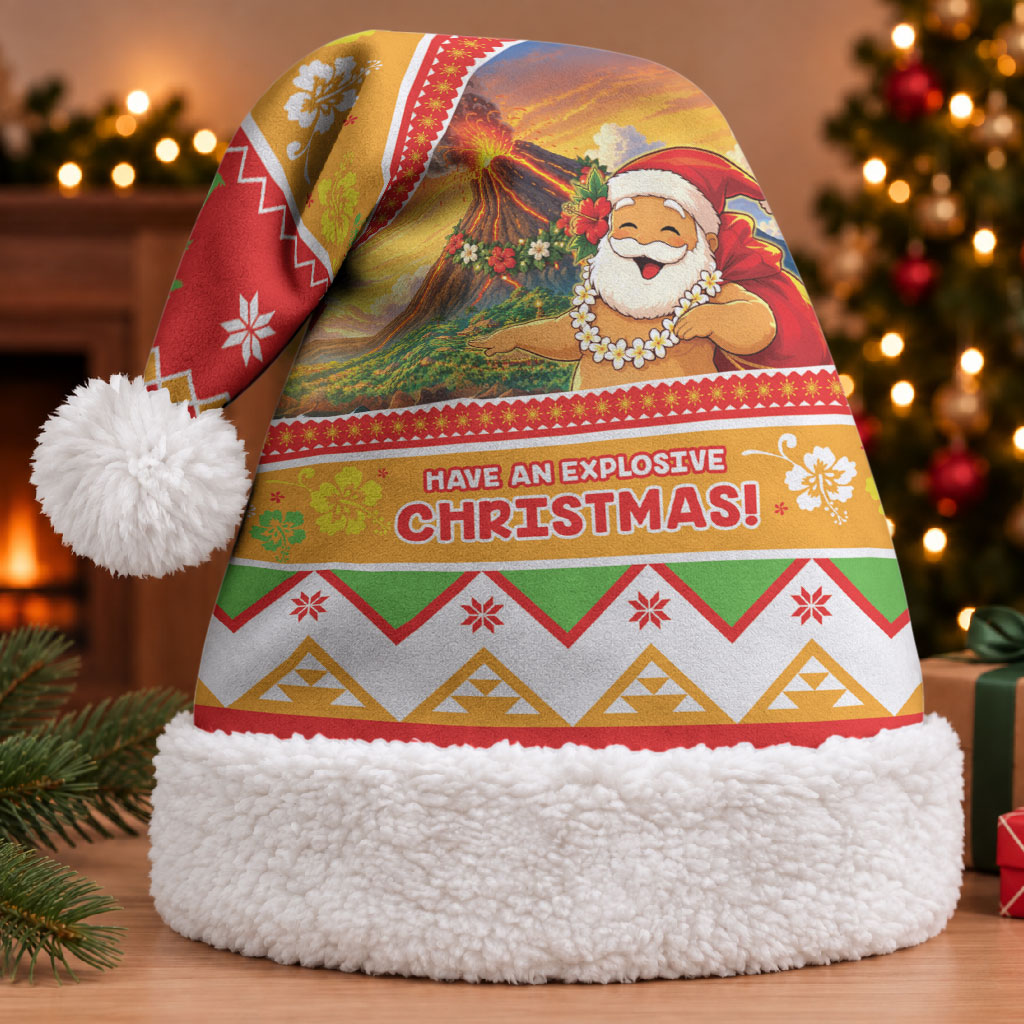 Hawaii Volcano Christmas Santa Hat Have An Explosive Christmas LT05 With Fur Red - Polynesian Pride