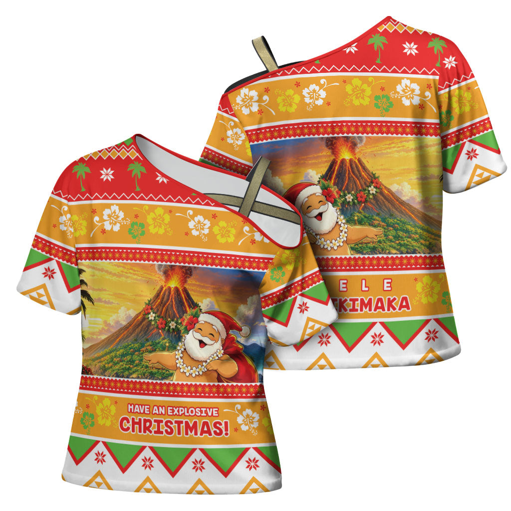 Hawaii Volcano Christmas Cross Shoulder Shirt Have An Explosive Christmas