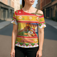 Hawaii Volcano Christmas Cross Shoulder Shirt Have An Explosive Christmas