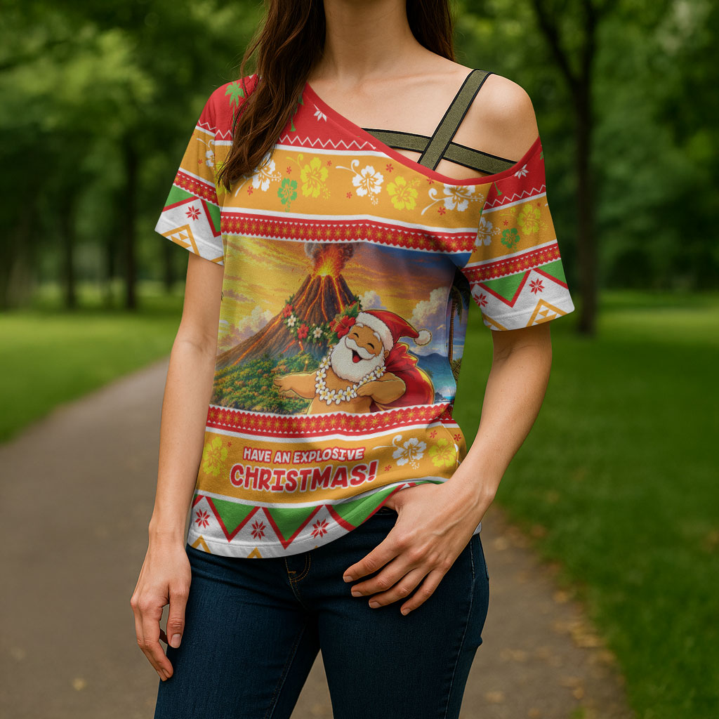 Hawaii Volcano Christmas Cross Shoulder Shirt Have An Explosive Christmas