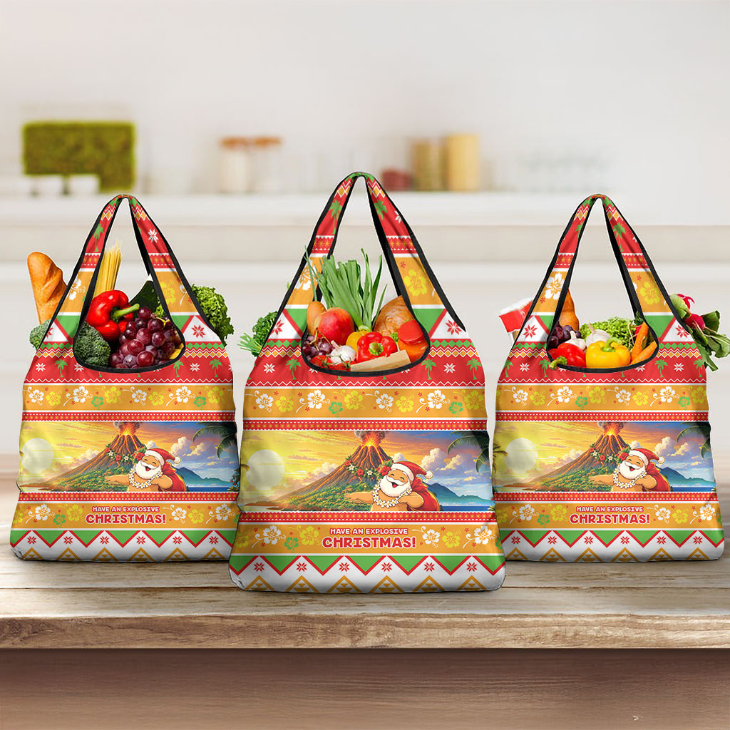 Hawaii Volcano Christmas Grocery Bag Have An Explosive Christmas LT05 3-pack One Size Red - Polynesian Pride
