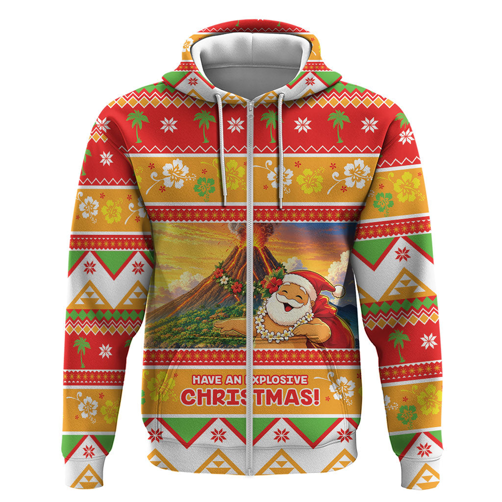 Hawaii Volcano Christmas Hoodie Have An Explosive Christmas LT05 Zip Hoodie Red - Polynesian Pride