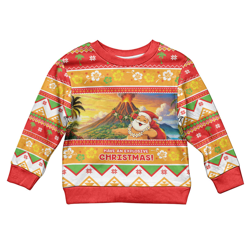 Hawaii Volcano Christmas Kid Ugly Christmas Sweater Have An Explosive Christmas LT05 Kid Red - Polynesian Pride
