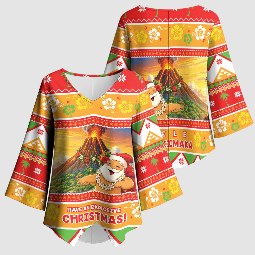 Hawaii Volcano Christmas Kimono Sleeve Blouse Have An Explosive Christmas LT05 - Polynesian Pride