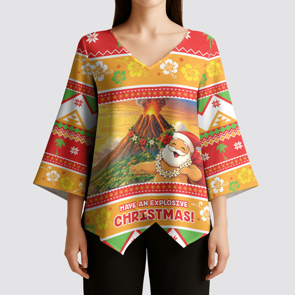 Hawaii Volcano Christmas Kimono Sleeve Blouse Have An Explosive Christmas LT05 - Polynesian Pride