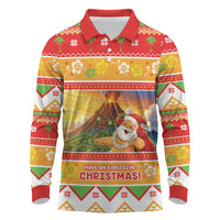 Hawaii Volcano Christmas Long Sleeve Polo Shirt Have An Explosive Christmas LT05 Red - Polynesian Pride