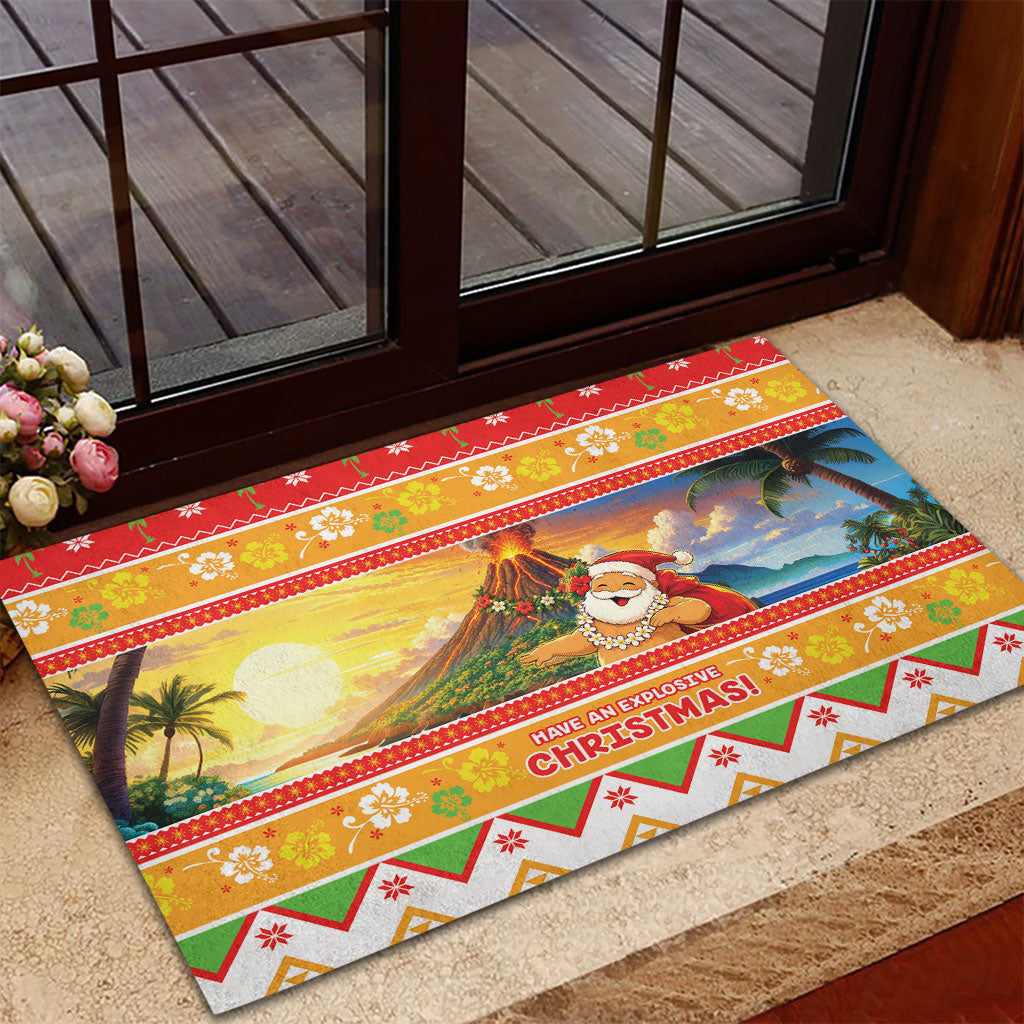 Hawaii Volcano Christmas Rubber Doormat Have An Explosive Christmas LT05 - Polynesian Pride