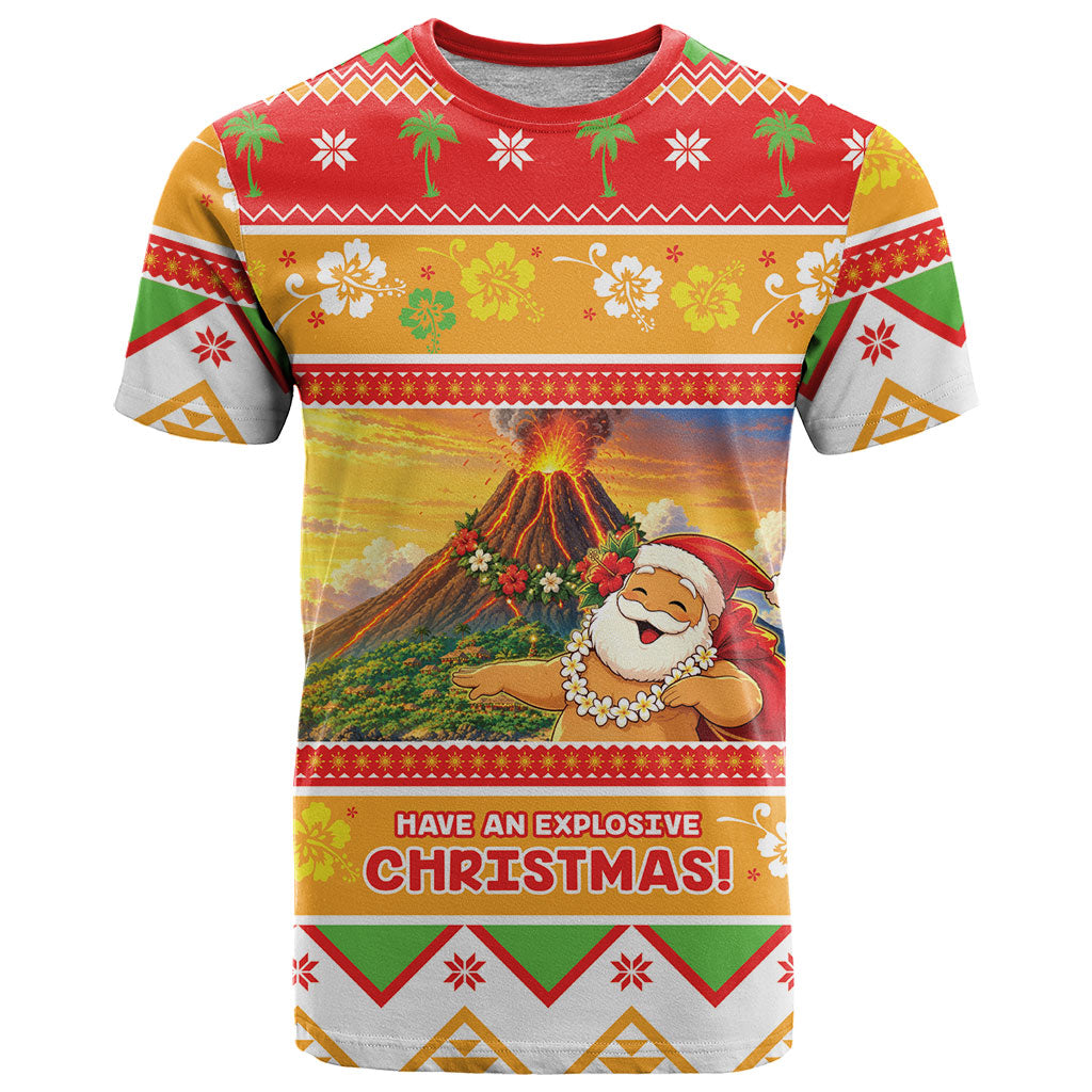 Hawaii Volcano Christmas T Shirt Have An Explosive Christmas LT05 Red - Polynesian Pride