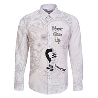 Lung Cancer Awareness Family Matching Off Shoulder Long Sleeve Dress and Hawaiian Shirt Never Give Up Polynesian Style LT05 Dad's Shirt - Long Sleeve White - Polynesian Pride