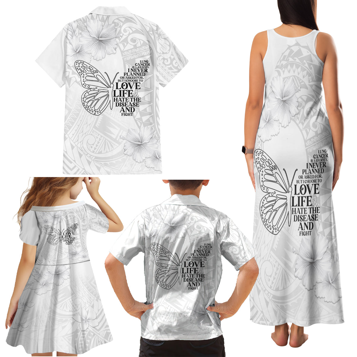 Lung Cancer Awareness Family Matching Tank Maxi Dress and Hawaiian Shirt Never Give Up Polynesian Style LT05 - Polynesian Pride