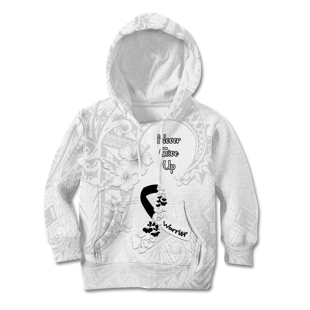 Lung Cancer Awareness Kid Hoodie Never Give Up Polynesian Style LT05 Hoodie White - Polynesian Pride