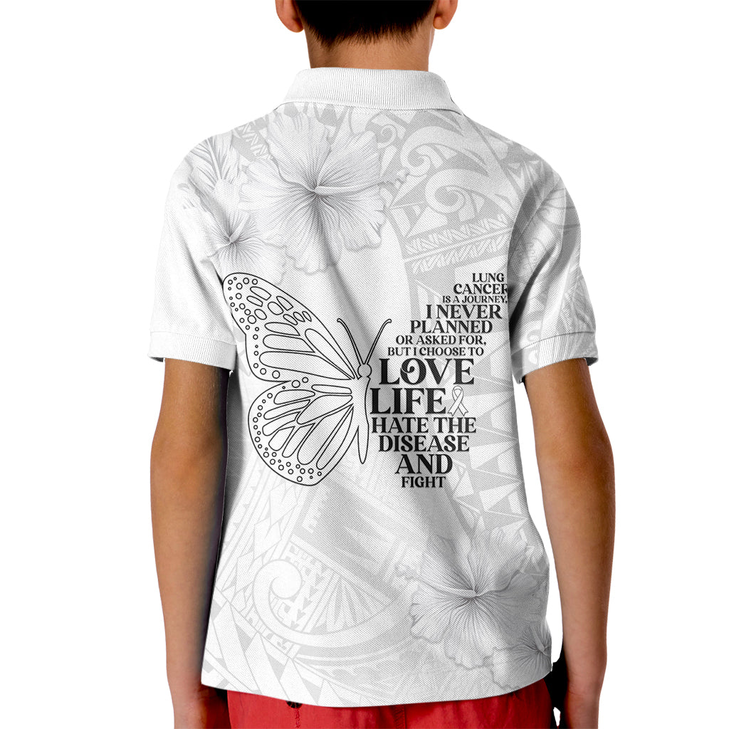 Lung Cancer Awareness Kid Polo Shirt Never Give Up Polynesian Style LT05 - Polynesian Pride