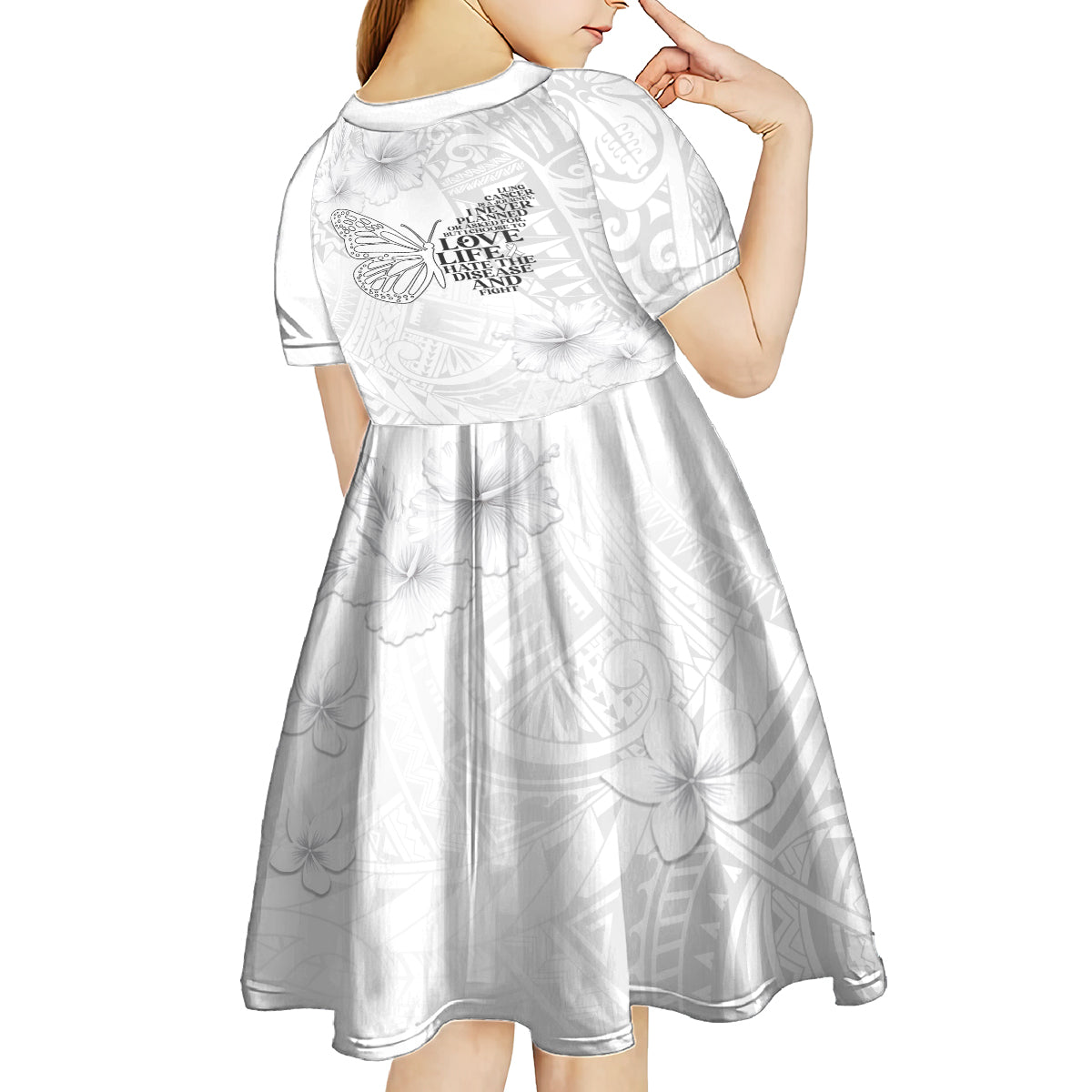 Lung Cancer Awareness Kid Short Sleeve Dress Never Give Up Polynesian Style LT05 - Polynesian Pride