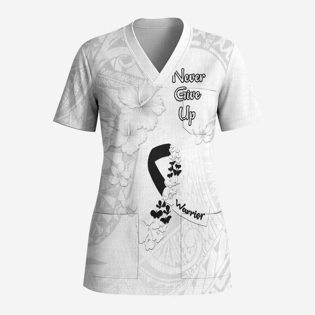 Lung Cancer Awareness Scrub Top Never Give Up Polynesian Style - Polynesian Pride