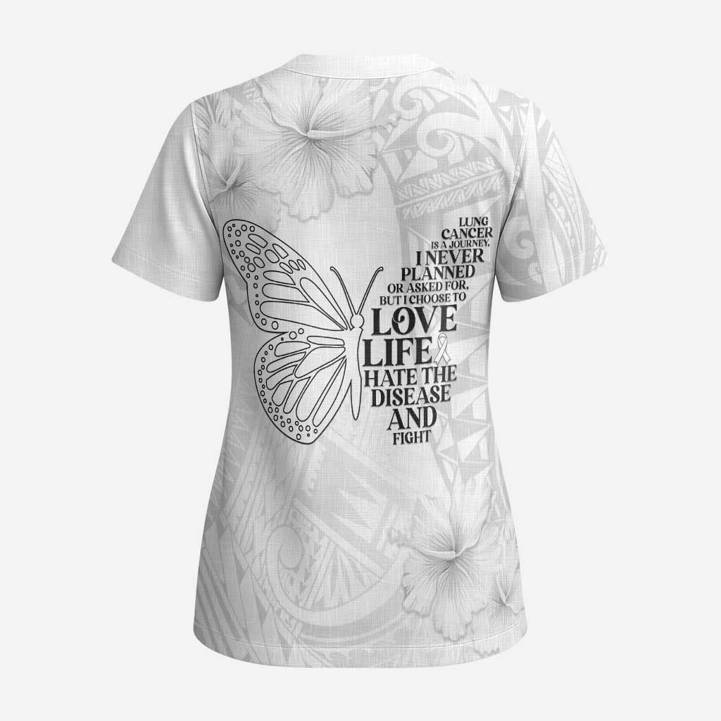 Lung Cancer Awareness Scrub Top Never Give Up Polynesian Style - Polynesian Pride
