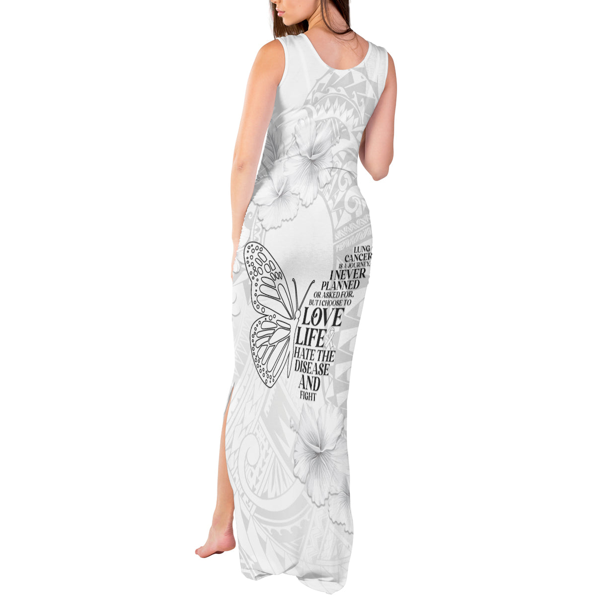 Lung Cancer Awareness Tank Maxi Dress Never Give Up Polynesian Style LT05 - Polynesian Pride