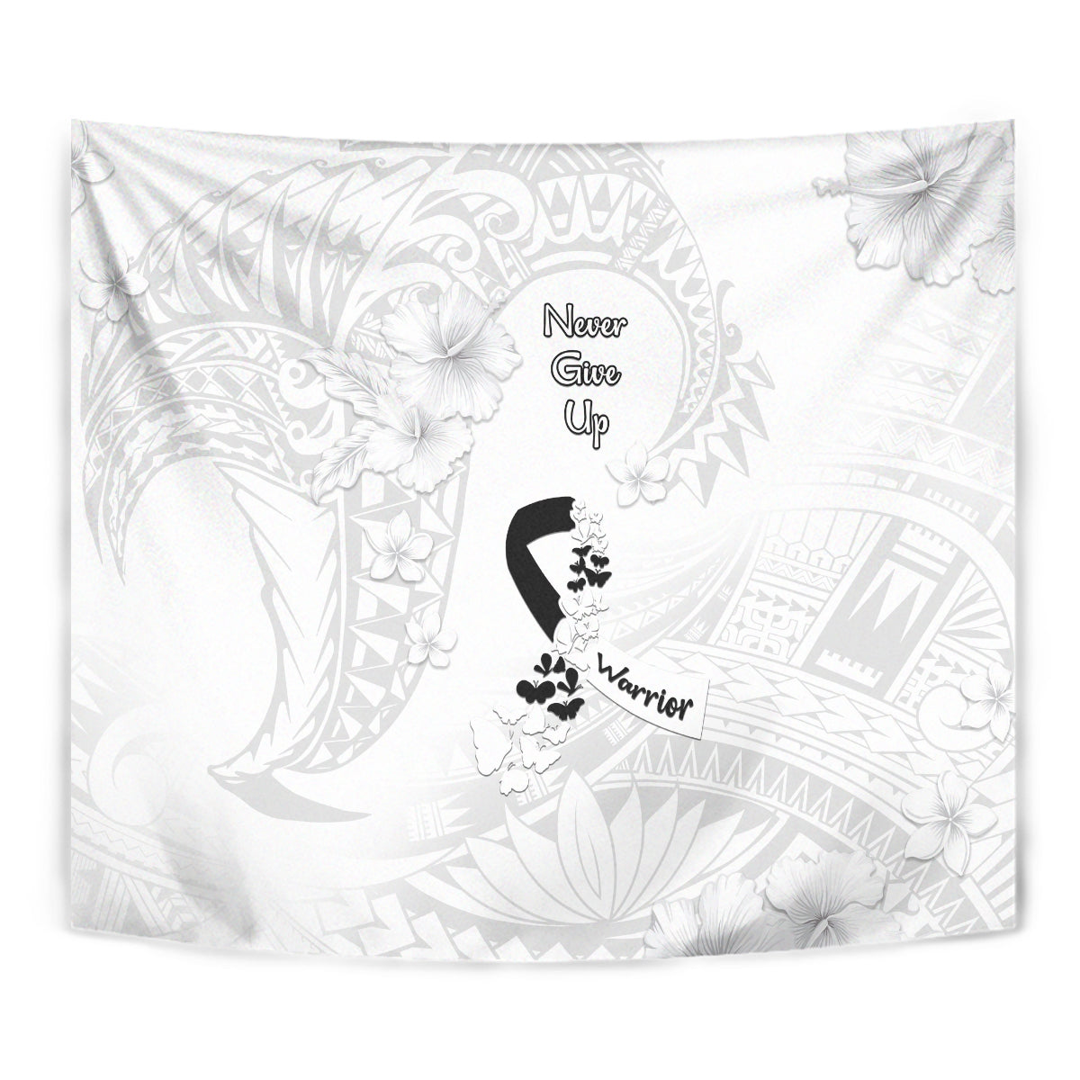 Lung Cancer Awareness Tapestry Never Give Up Polynesian Style LT05 - Polynesian Pride