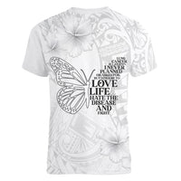 Lung Cancer Awareness Women V Neck T Shirt Never Give Up Polynesian Style LT05 - Polynesian Pride