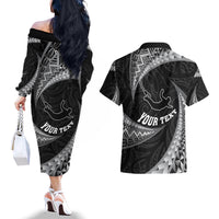 Personalised New Zealand Bungy Jumping Couples Matching Off The Shoulder Long Sleeve Dress and Hawaiian Shirt Maori Pattern LT05 - Polynesian Pride