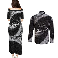 Personalised New Zealand Bungy Jumping Couples Matching Puletasi Dress and Long Sleeve Button Shirt Maori Pattern LT05 - Polynesian Pride