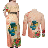 Hawaii Kauai Na Pali Coast Landscape Couples Matching Off Shoulder Maxi Dress and Long Sleeve Button Shirt