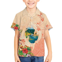 Hawaii Kauai Na Pali Coast Landscape Family Matching Off Shoulder Short Dress and Hawaiian Shirt