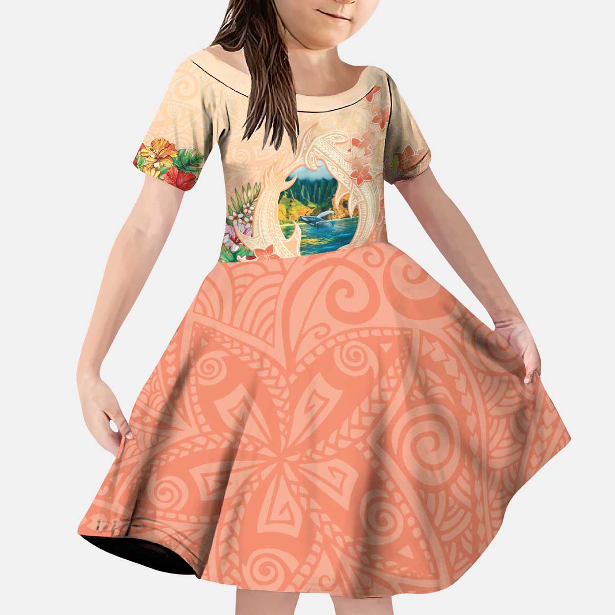 Hawaii Kauai Na Pali Coast Landscape Kid Short Sleeve Dress LT05 KID Peach - Polynesian Pride
