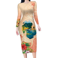 Hawaii Kauai Na Pali Coast Landscape Long Sleeve Bodycon Dress LT05 Long Dress Peach - Polynesian Pride