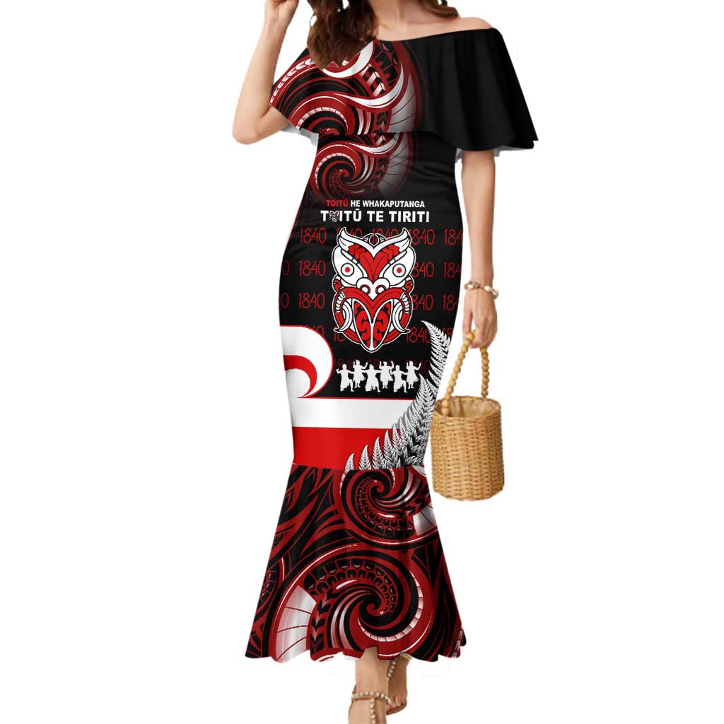 Aotearoa Toitu He Whakaputanga Mermaid Dress Toitu Te Tiriti O Waitangi LT05 Women Black - Polynesian Pride