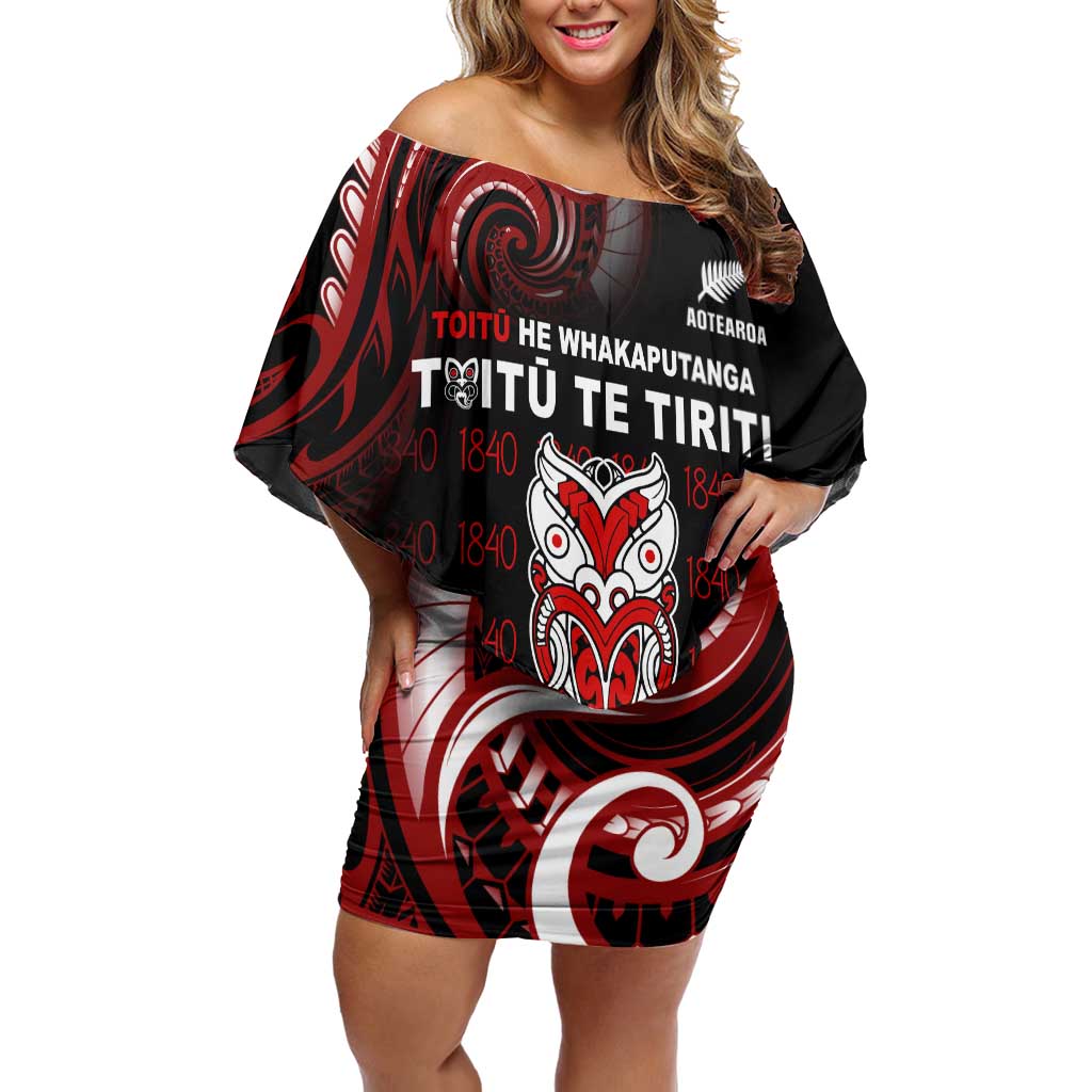 Aotearoa Toitu He Whakaputanga Off Shoulder Short Dress Toitu Te Tiriti O Waitangi