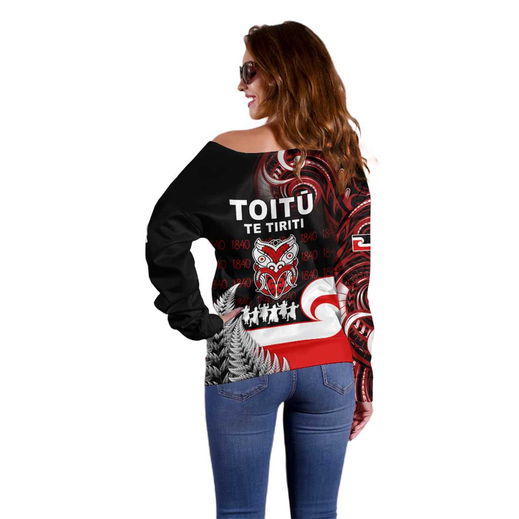 Aotearoa Toitu He Whakaputanga Off Shoulder Sweater Toitu Te Tiriti O Waitangi