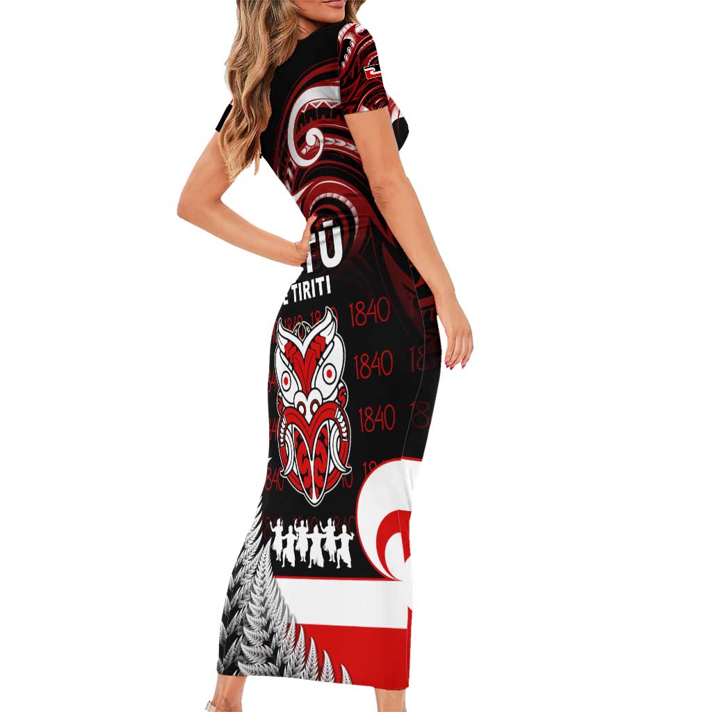 Aotearoa Toitu He Whakaputanga Short Sleeve Bodycon Dress Toitu Te Tiriti O Waitangi LT05 - Polynesian Pride