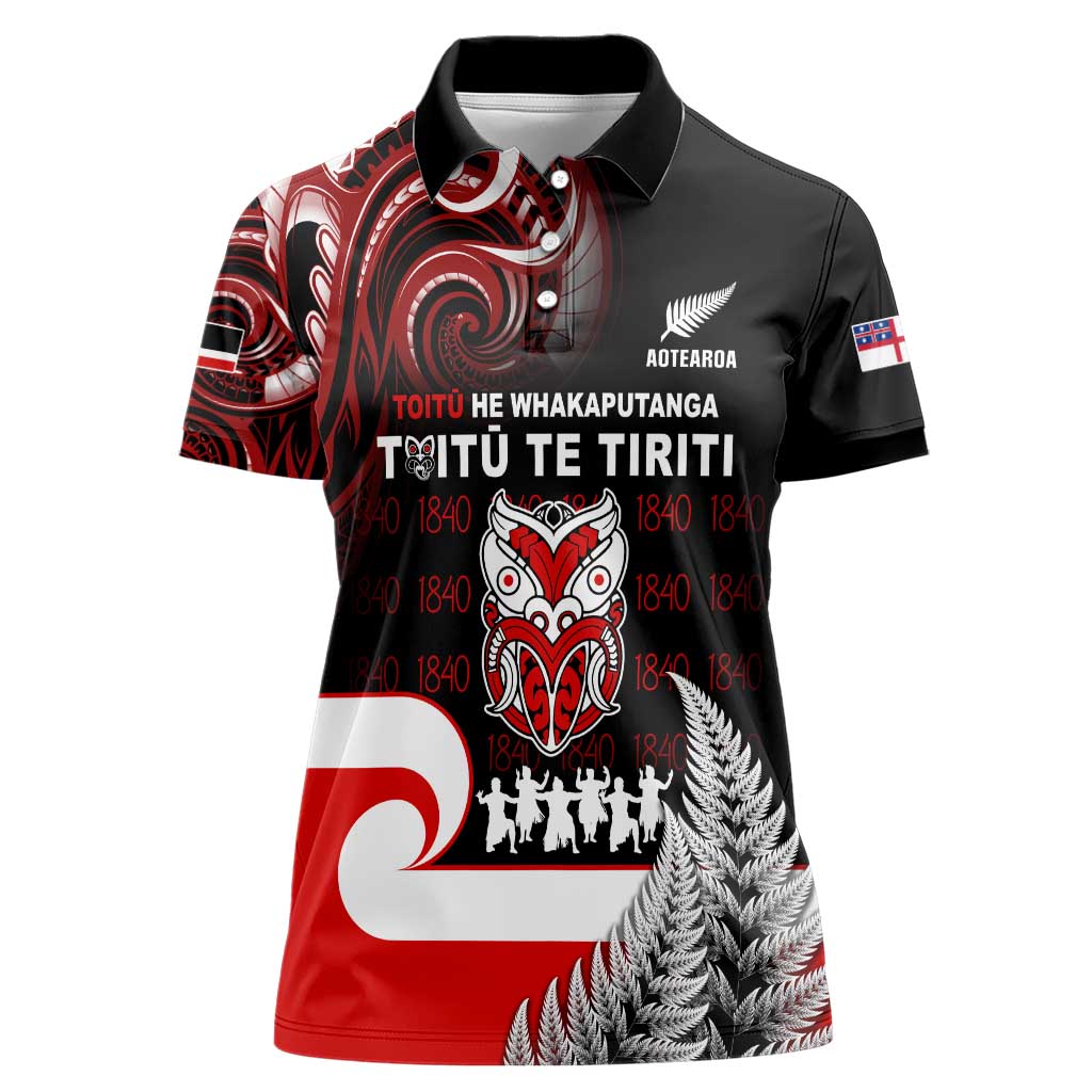 Aotearoa Toitu He Whakaputanga Women Polo Shirt Toitu Te Tiriti O Waitangi LT05 Female Black - Polynesian Pride