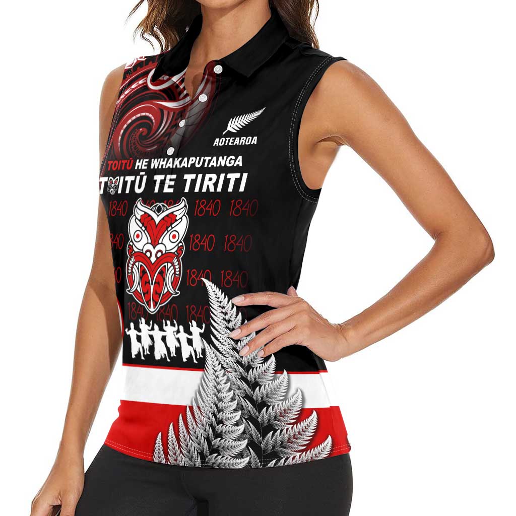 Aotearoa Toitu He Whakaputanga Women Sleeveless Polo Shirt Toitu Te Tiriti O Waitangi LT05 - Polynesian Pride