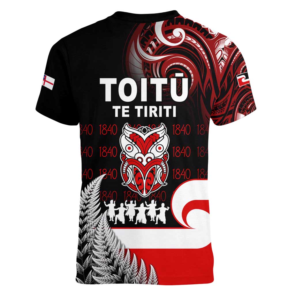 Aotearoa Toitu He Whakaputanga Women V-Neck T-Shirt Toitu Te Tiriti O Waitangi LT05 - Polynesian Pride