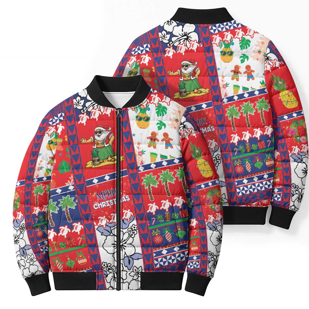 Wallis And Futuna Christmas Bomber Puffer Jacket Festive Beach Vibes - Polynesian Pride