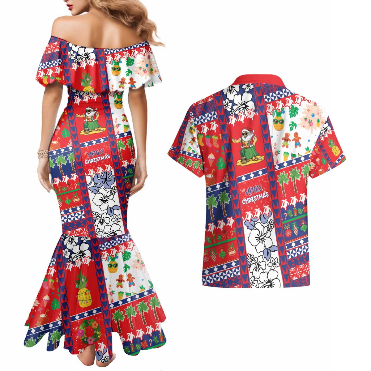 Wallis And Futuna Christmas Couples Matching Mermaid Dress and Hawaiian Shirt Festive Beach Vibes - Polynesian Pride