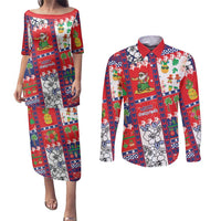 Wallis And Futuna Christmas Couples Matching Puletasi and Long Sleeve Button Shirt Festive Beach Vibes - Polynesian Pride