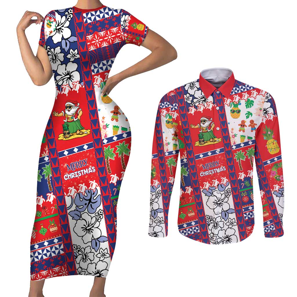Wallis And Futuna Christmas Couples Matching Short Sleeve Bodycon Dress and Long Sleeve Button Shirt Festive Beach Vibes - Polynesian Pride