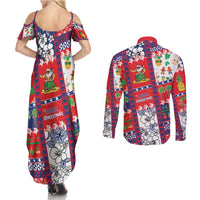 Wallis And Futuna Christmas Couples Matching Summer Maxi Dress and Long Sleeve Button Shirt Festive Beach Vibes - Polynesian Pride
